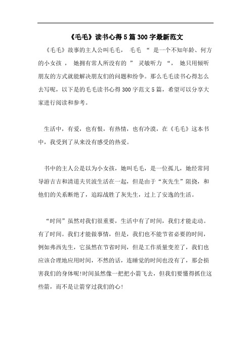 《毛毛》读书心得5篇300字最新范文