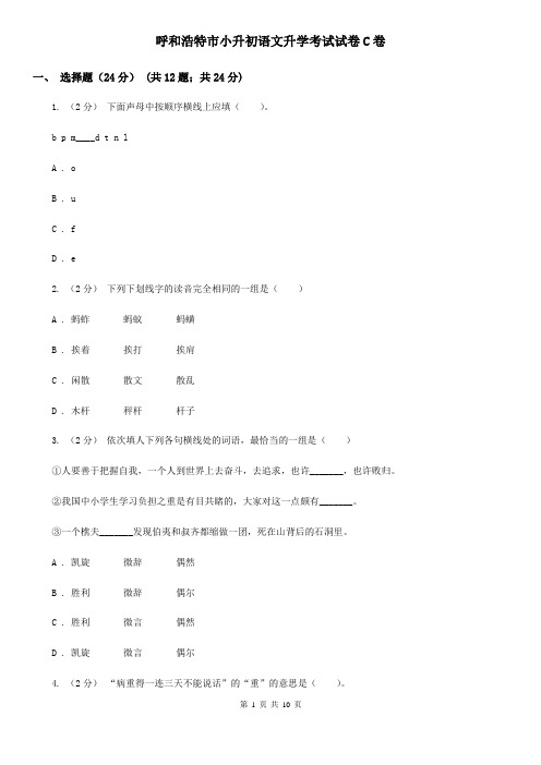 呼和浩特市小升初语文升学考试试卷C卷
