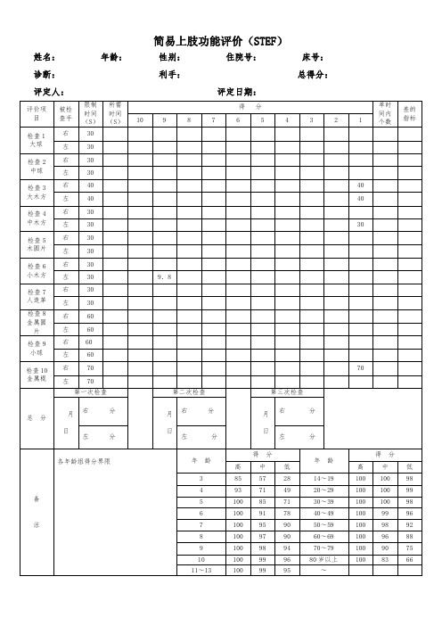简易上肢功能评价(STEF)