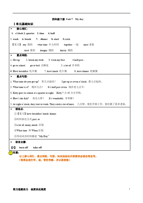 深圳小学英语4下知识点总结及练习unit7