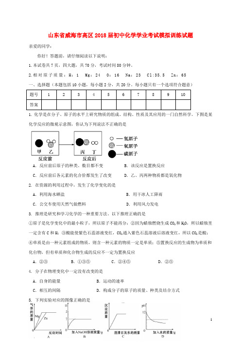 山东省威海市高区2018届初中化学学业考试模拟训练试题(含答案)