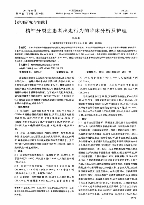 精神分裂症患者出走行为的临床分析及护理