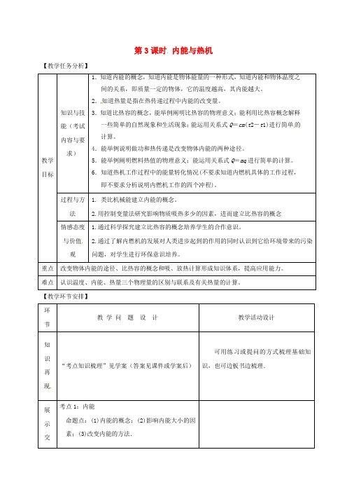 山东省郯城县中考物理 专题十一 热学 第3课时 内能与热机复习教案