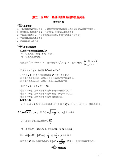 高考数学一轮复习55直线与圆锥曲线学案理