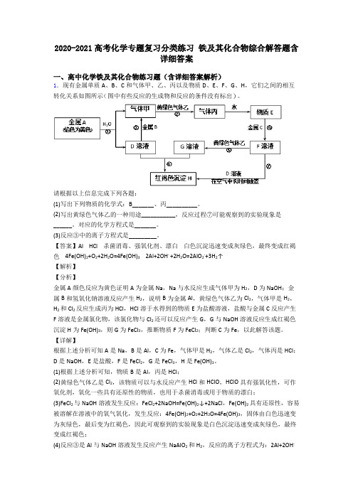 2020-2021高考化学专题复习分类练习 铁及其化合物综合解答题含详细答案