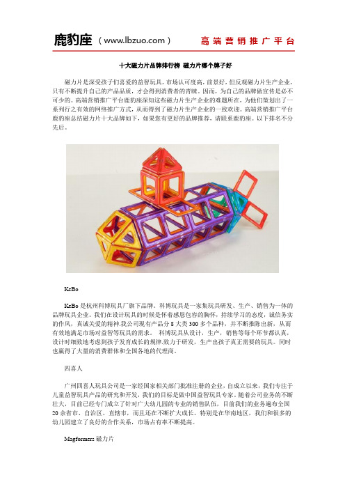 十大磁力片品牌排行榜 磁力片哪个牌子好