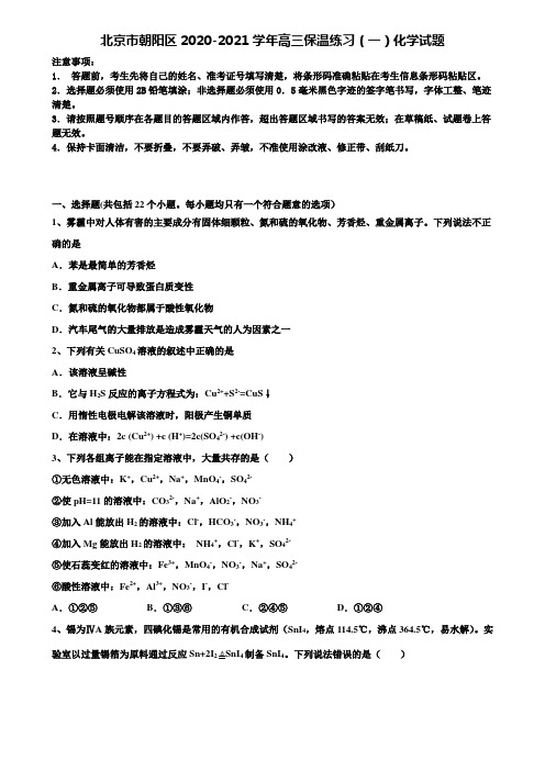 〖附14套高考模拟卷〗北京市朝阳区2020-2021学年高三保温练习(一)化学试题含解析