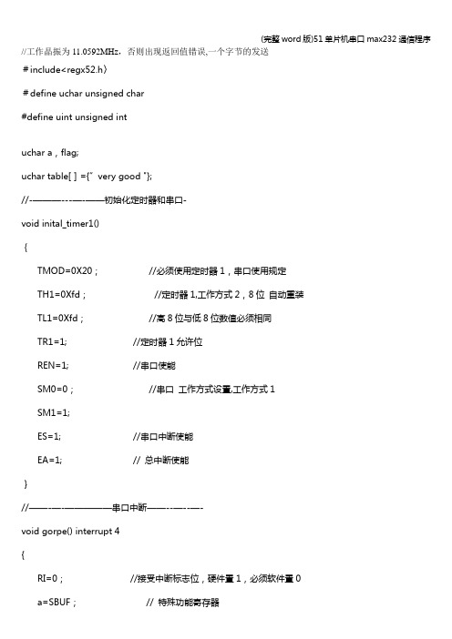 (完整word版)51单片机串口max232通信程序