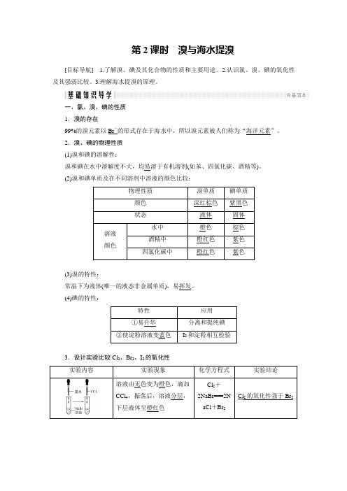 2018版高中化学鲁科版必修1学案：3.4.2 溴与海水提溴 Word版含答案