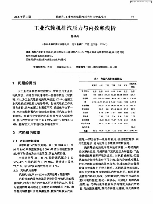 工业汽轮机排汽压力与内效率浅析