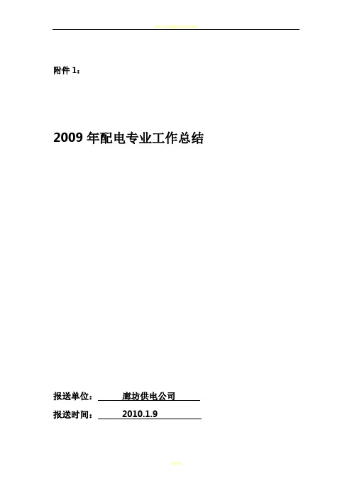 廊坊供电公司2009年配电专业工作总结