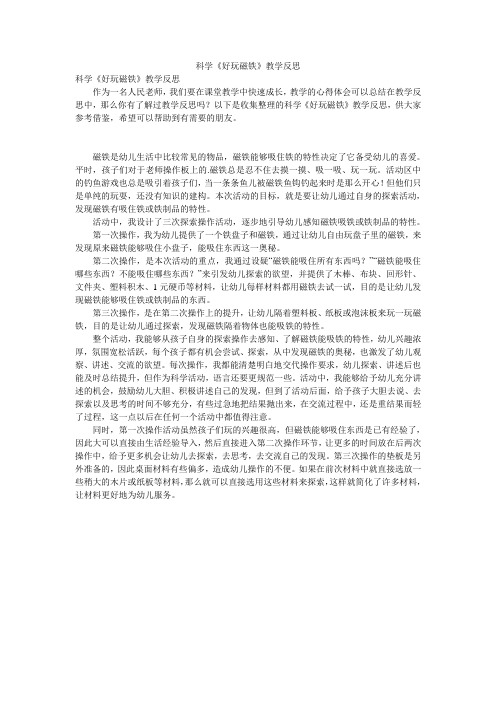科学《好玩磁铁》教学反思