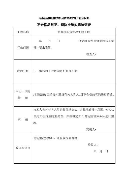 不合格品纠正检查处理措施表