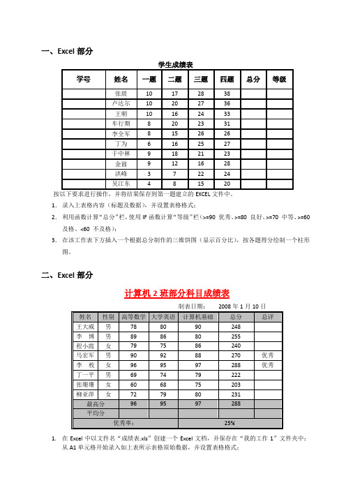 EXCEL电子表格练习题 - 副本