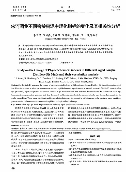 宋河酒业不同窖龄窖泥中理化指标的变化及其相关性分析