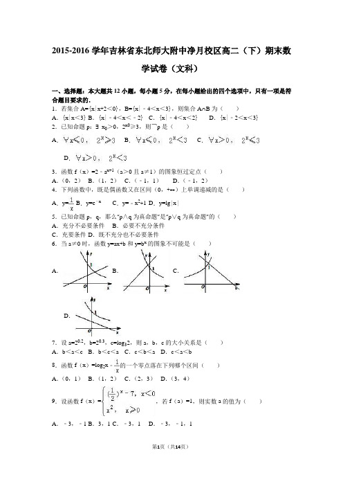 2015-2016学年吉林省东北师大附中净月校区高二(下)期末数学试卷(文科)(解析版)