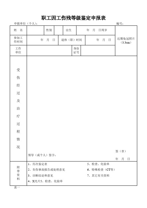 职工因工伤残等级鉴定表