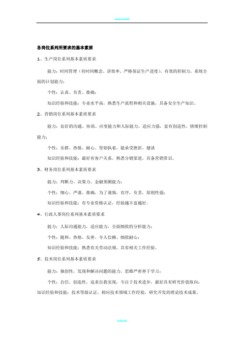 各岗位系列所要求的基本素质