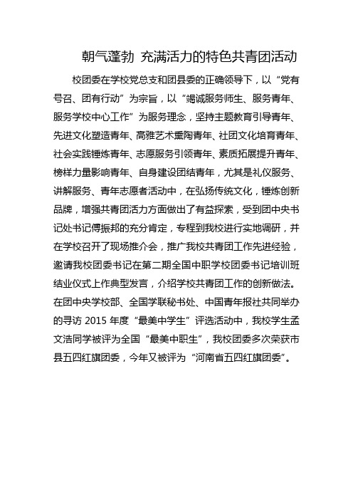 朝气蓬勃 充满活力的特色共青团活动