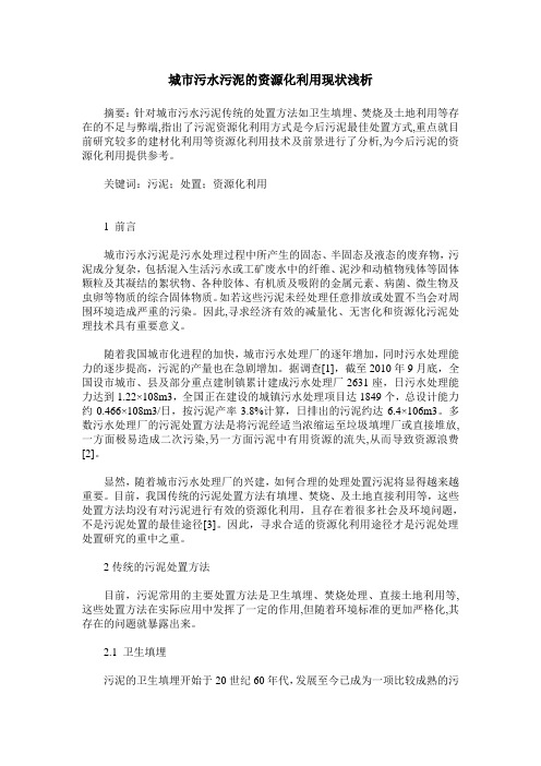 城市污水污泥的资源化利用现状浅析