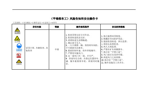 (平巷推车工)风险告知和安全操作卡