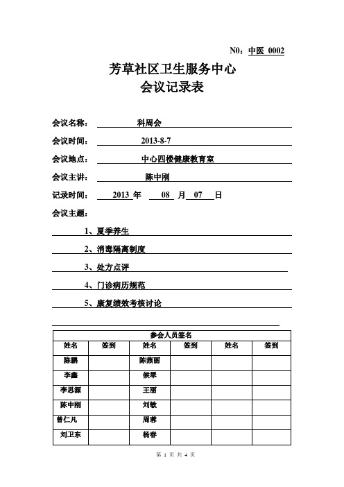 会议记录表模板(中医)