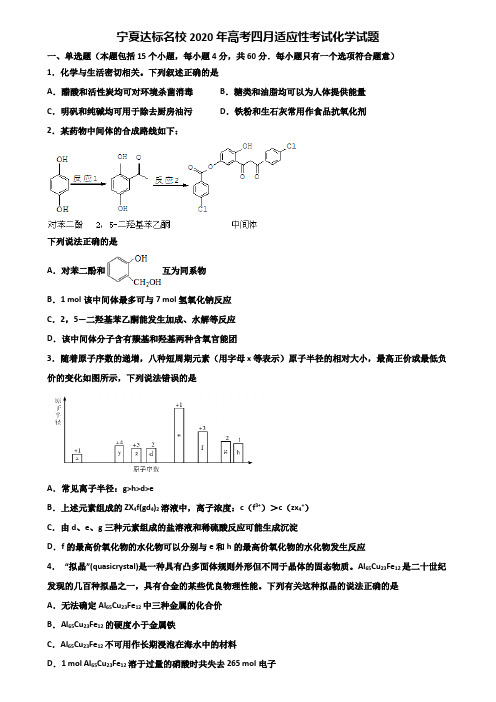 宁夏达标名校2020年高考四月适应性考试化学试题含解析