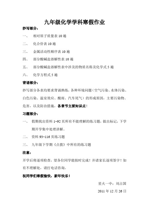 化学寒假作业