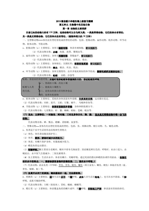 2013版最新人教版八年级生物上册复习提纲