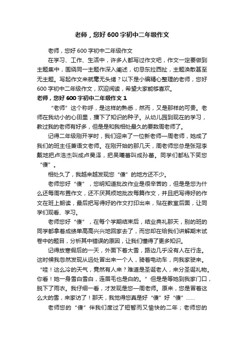 老师，您好600字初中二年级作文