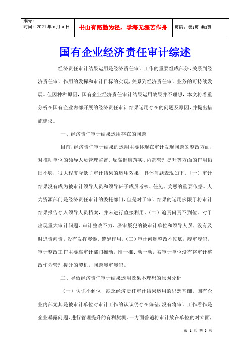 国有企业经济责任审计综述