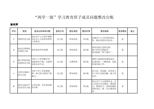 专项整治中”两学一做“学习教育整改台账