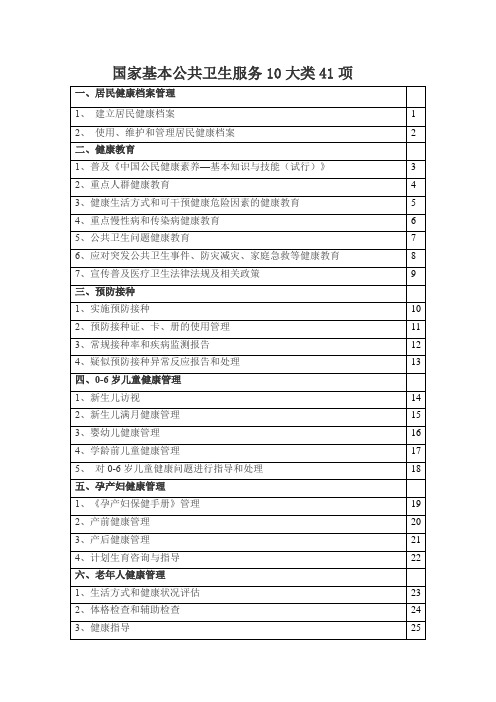 国家基本公共卫生服务10大类41项