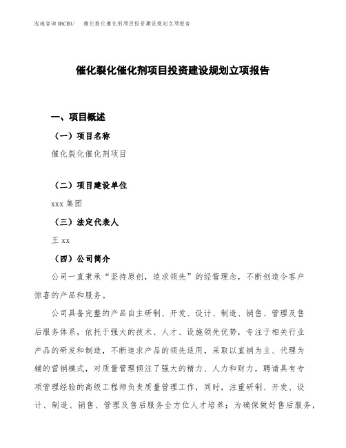 催化裂化催化剂项目投资建设规划立项报告