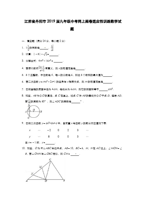 江苏省丹阳市2019届九年级中考网上阅卷适应性训练数学试题(含答案)