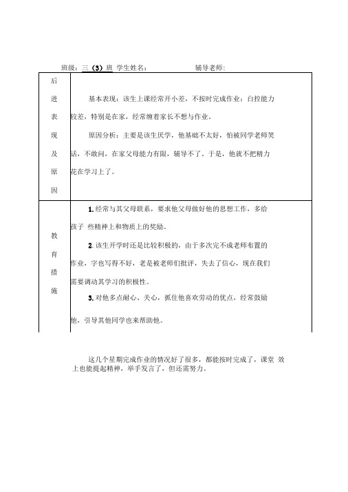 潜能生转化情况记录表1
