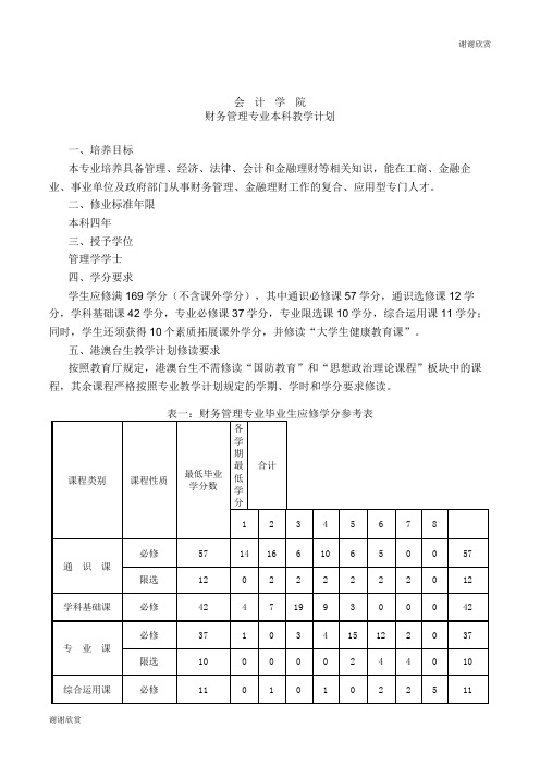 会计学院财务管理专业本科教学计划.doc