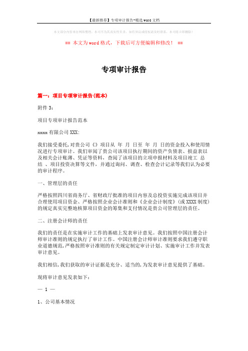 【最新推荐】专项审计报告-精选word文档 (6页)