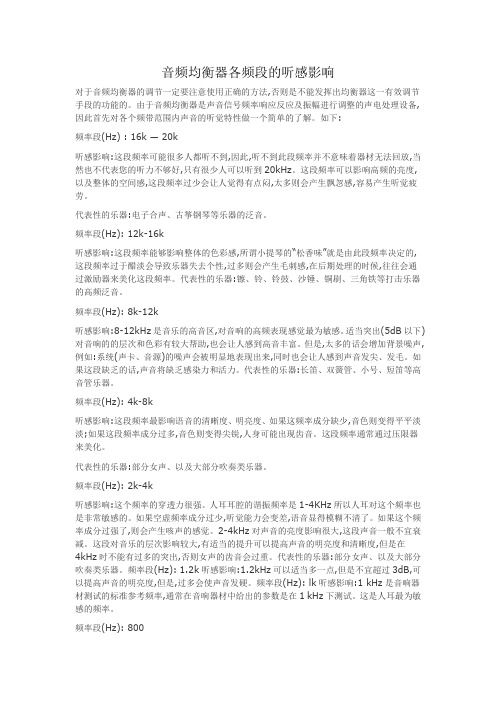 音频均衡器各频段的听感影响