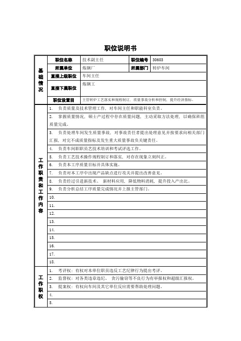 德龙钢铁技术副主任职位说明书