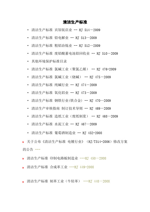 清洁生产标准目录