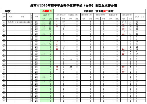 2016年初中毕业升学体育考试自动生成评分表