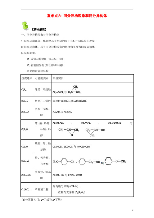 高中化学 第一章 认识有机化合物 重难点六 同分异构现