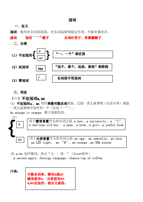 人教pep小升初六年级专项复习冠词讲义