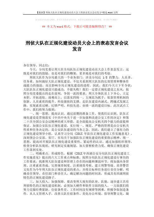 【最新】刑侦大队在正规化建设动员大会上的表态发言会议发言-精选word文档 (2页)
