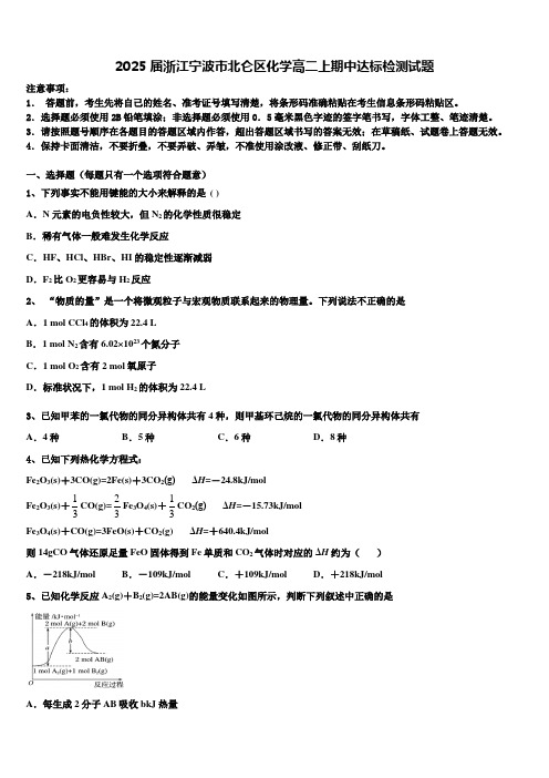 2025届浙江宁波市北仑区化学高二上期中达标检测试题含解析