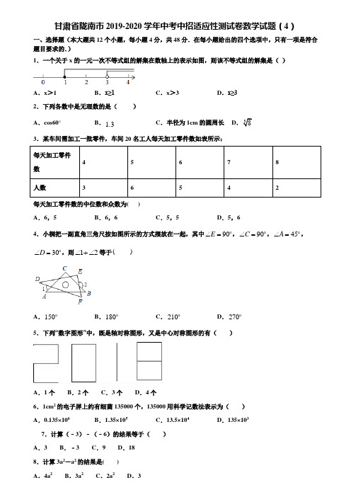 甘肃省陇南市2019-2020学年中考中招适应性测试卷数学试题(4)含解析