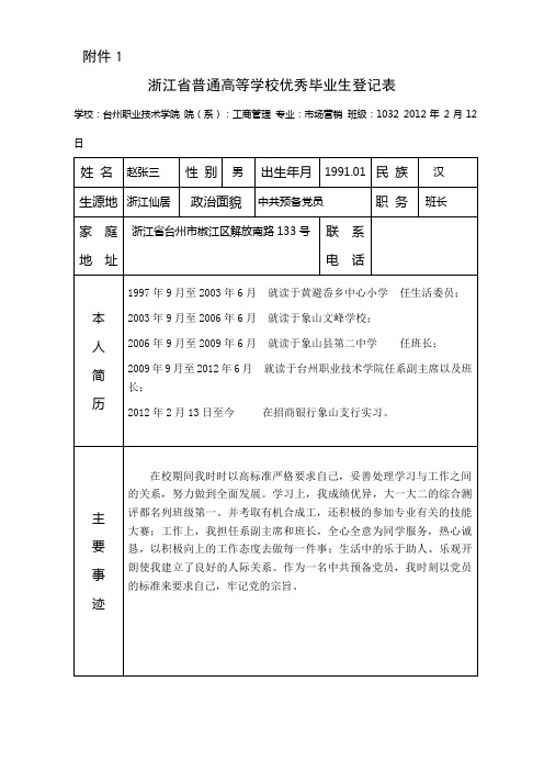 样表-浙江省普通高等学校优秀毕业生登记表[1]