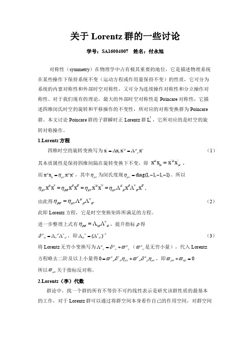 关于洛伦兹群的讨论