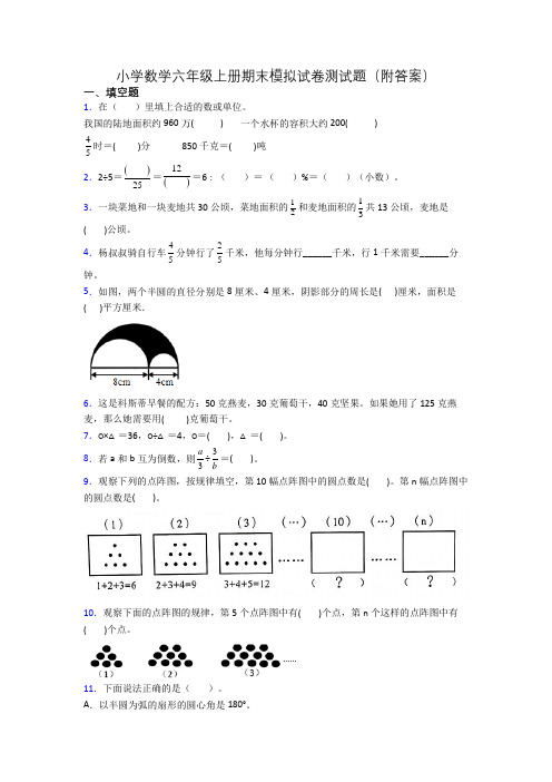 小学数学六年级上册期末模拟试卷测试题(附答案)[001]